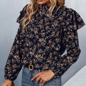 Boho Floral Print Ruffle Cottagecore Blouse